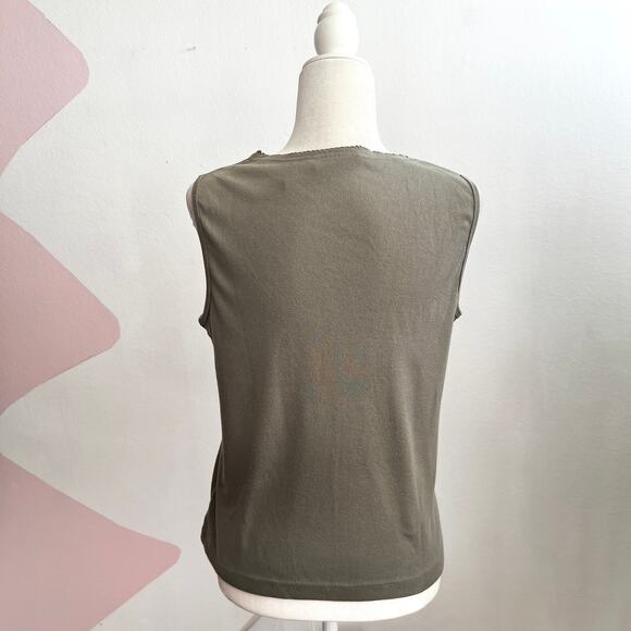 Vintage Olive Green Mesh Overlay Tank Top Y2K 2000s Indie Sleaze Grunge Large - Picture 3 of 7